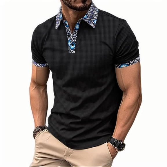 IYTR Mens Dress Shirts Short Sleeve Loose Business Casual Tshirt Lapel Button Comfortable Lightweight Solid Color Tee Shirt Blouses (Black,M)
