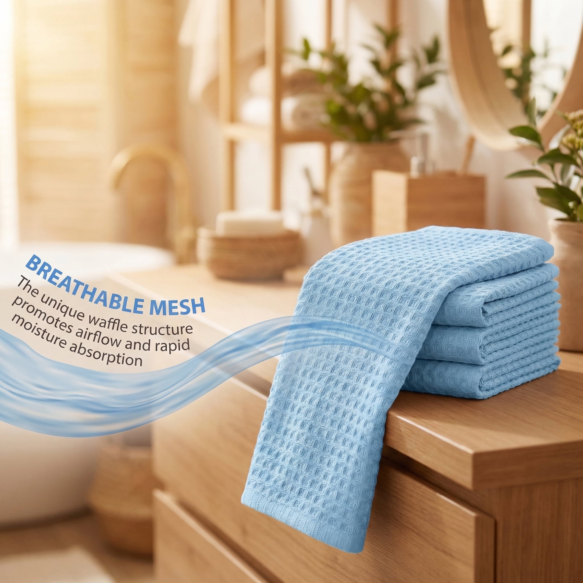 Unique Bargains Cotton Waffle Soft Quick Dry Lint Free Face Cloths 13x13in Blue 4pk
