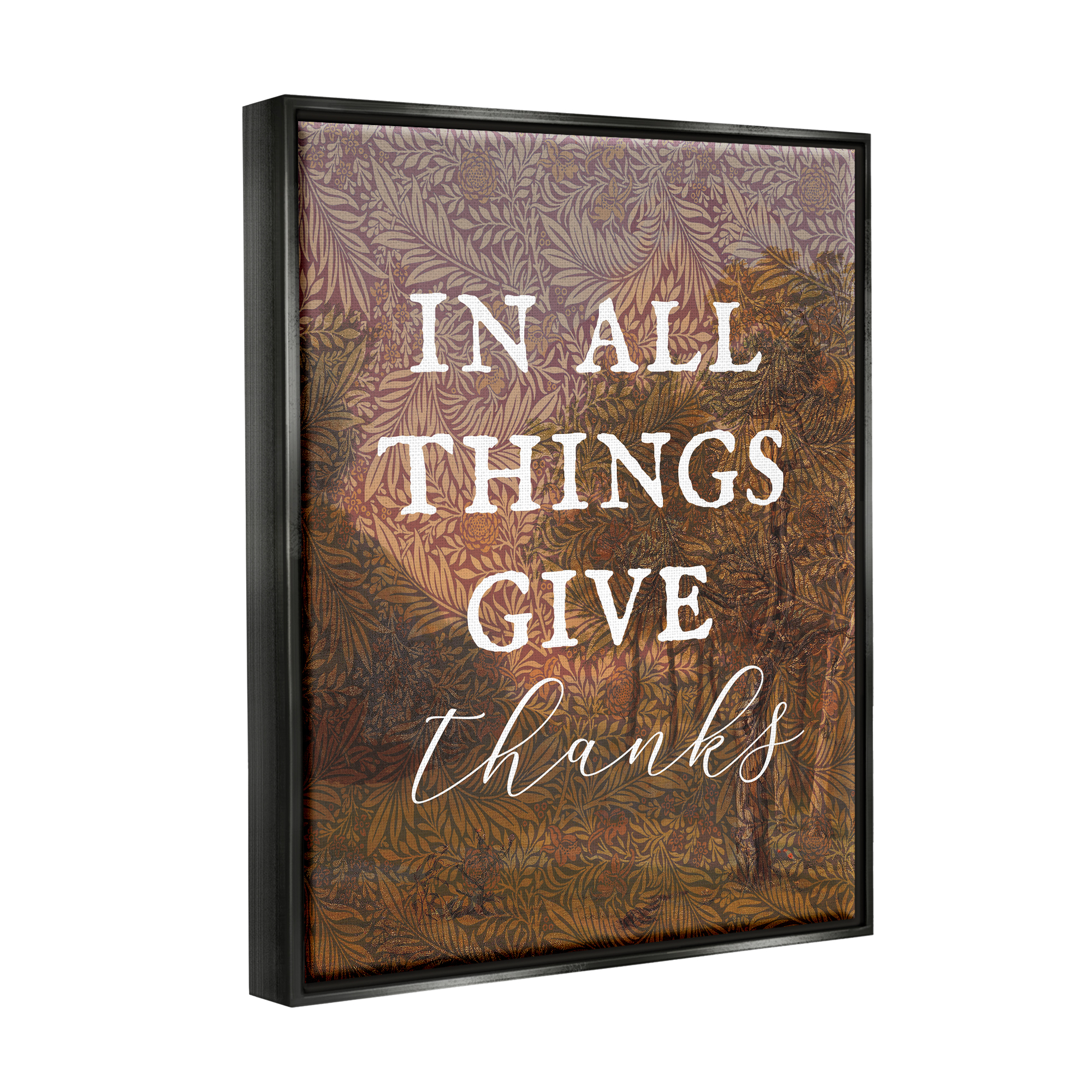 Stupell Industries Give Thanks Nature Pattern Nature Painting Black Floater Framed Art Print Wall Art, 17 x 21