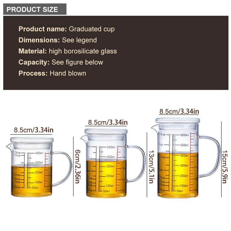 400ml Glass Measuring Cup with Glass Lid Heat Resistant Handle Clear Scale V-Shaped Spout for Milk Coffee Liquid Beaker Drinking Glasses Measure Jugs