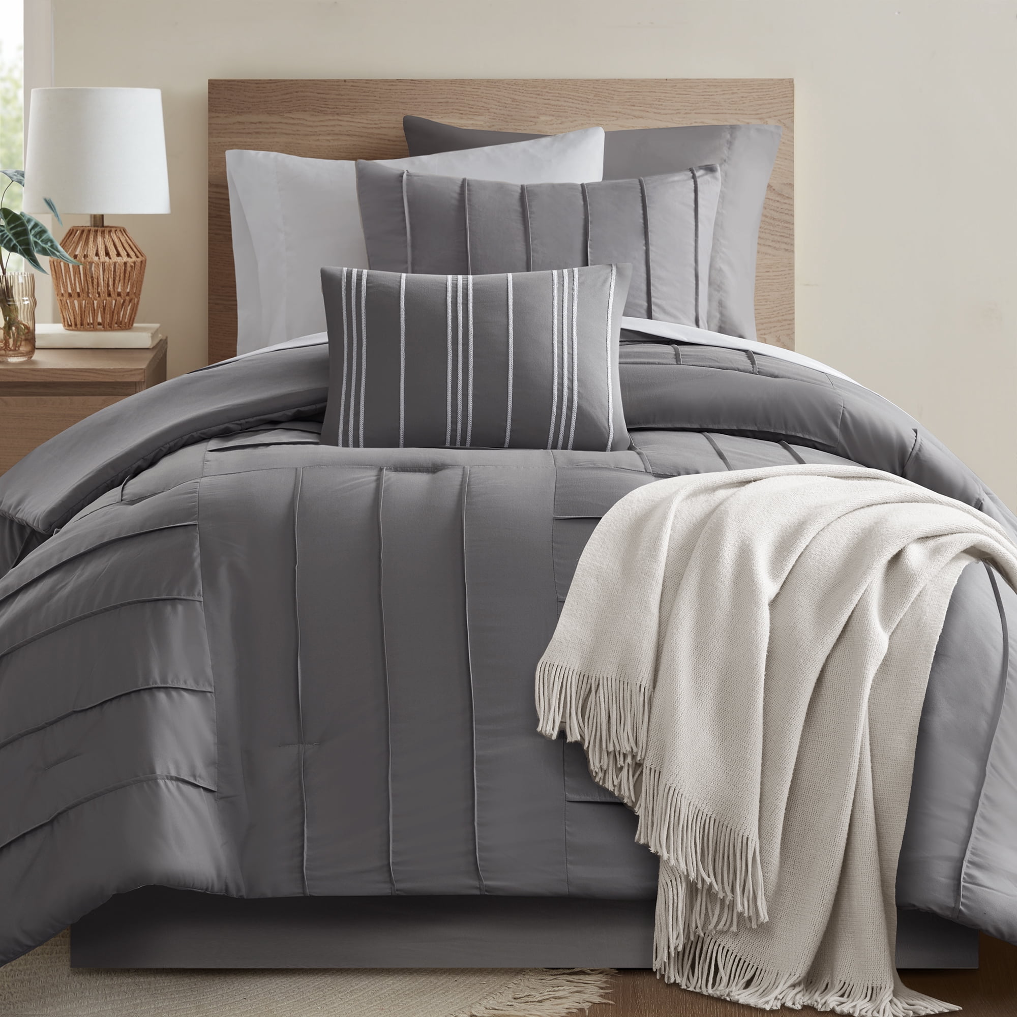 Mainstays All in One Reversible Comforter and Sheet set- 8 Piece, Twin, Grey Texture