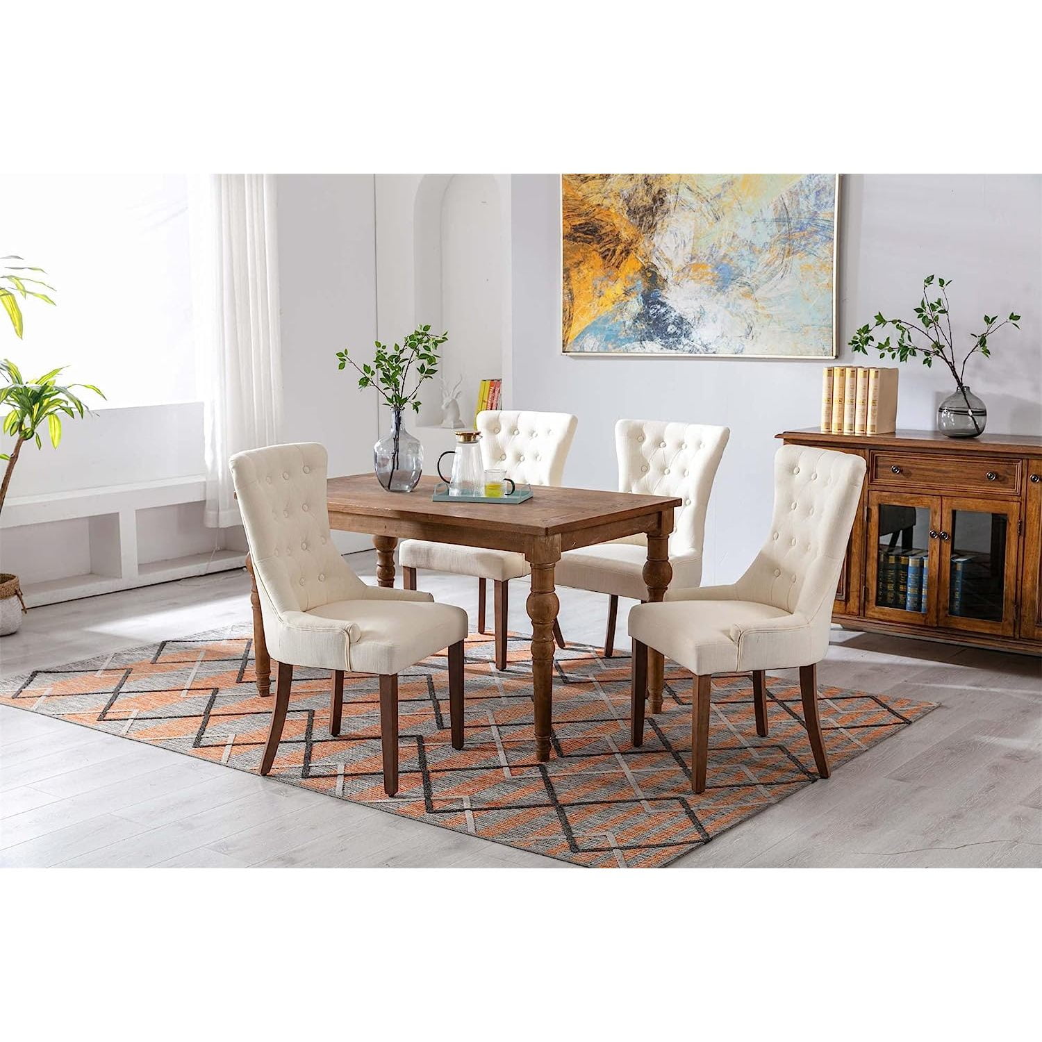 Modern Accent Dining Chairs, Set of 2, Upholstered Button Tufted Fabric