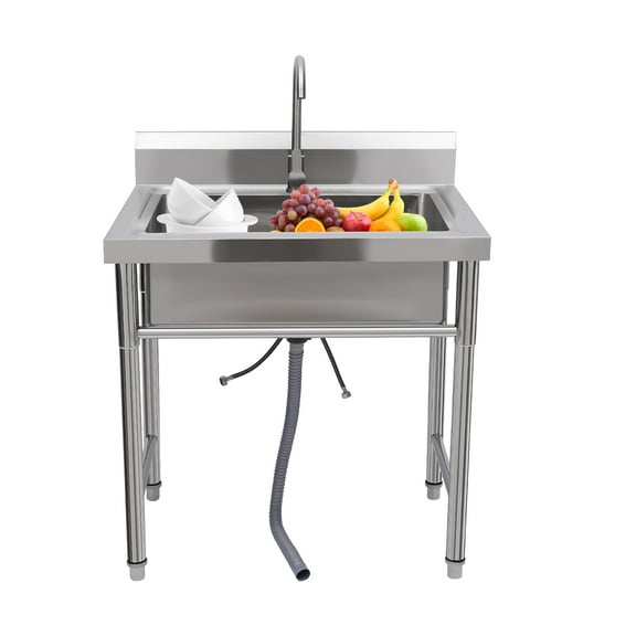 Dwellnix Heavy-Duty Utility Sink, Stainless Steel Folding Sink with Faucet and Large Capacity, Ideal for Kitchen, Laundry, and Outdoor Applications