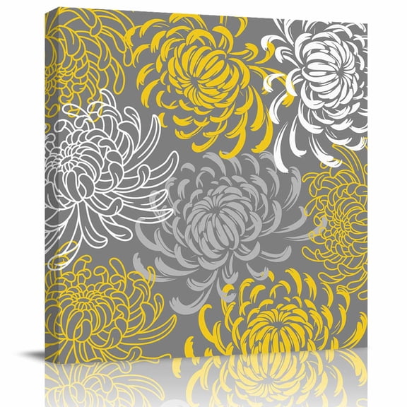 Wall Art Prints, Yellow Gray Floral Framed Canvas Prints for Bedroom Living Room Bathroom Office, Farmhouse Retro Abstract Flowers Art Gallery Wrap Wall Art Poster for Gifts Home Decor 8"x8"