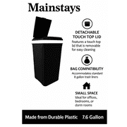 Mainstays Kitchen Trash Can, 7.6 Gallon Plastic Garbage Bin with Touch Top Lid, Black