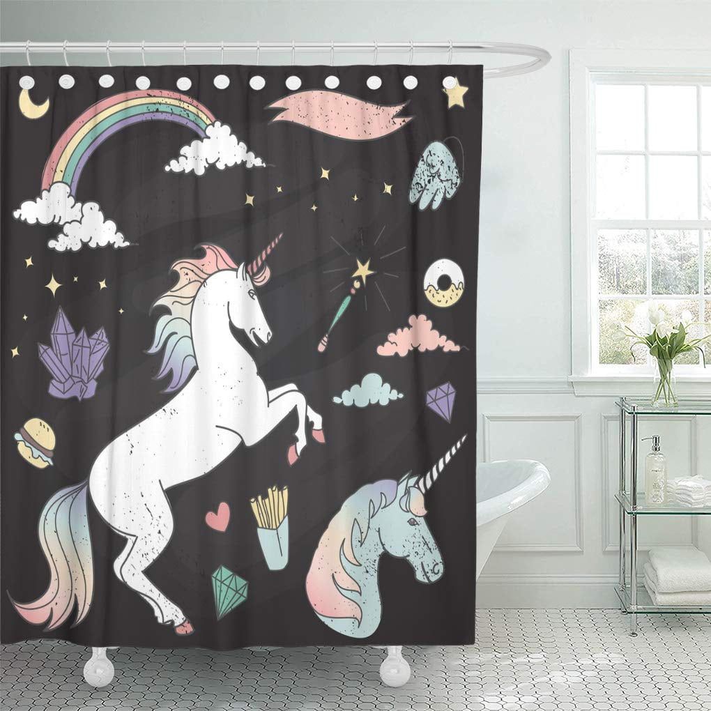 Details about   Black Magical Unicorn Rainbow Art Modern Bathroom Waterproof Bath Shower Curtain 