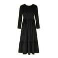 thumbnail image 3 of Liquidation! Hontri Robes pour Femmes 2024 Robe à Col Rond Plissée Unie à Manches Longues Évasée Décontractée Robes pour Femmes Noir,G, 3 of 4