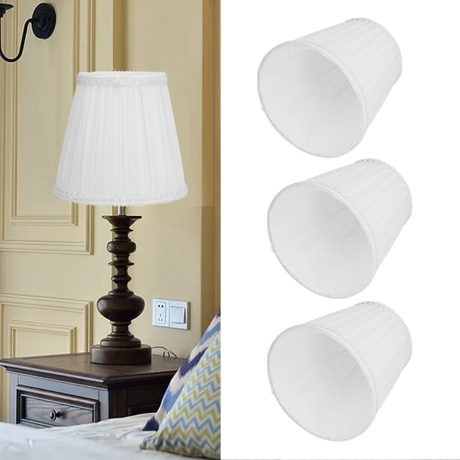 Sorven Lamp Accessory Fabric Lamp Cover, 3PCS Lampshade for Candle Chandelier for Hotel for Hall for Table Light for Bedroom for Study Room for Wall Lamp White