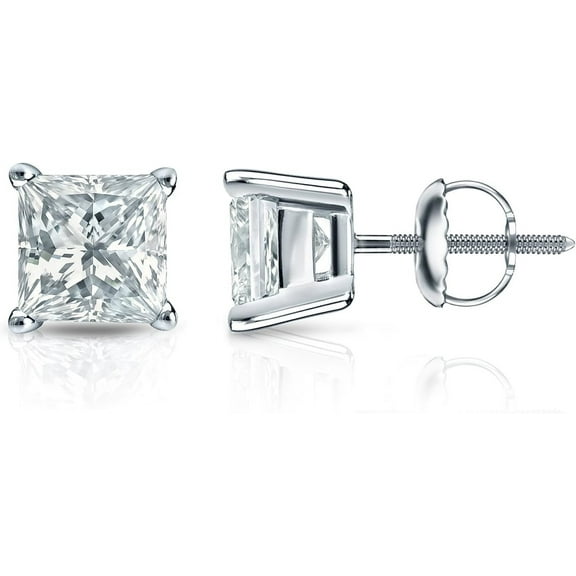 Dazzlingdaimonds Jewels 925 Sterling Silver 1.35 Ct Princess Cut White Diamond Screw Back Stud Earring's 14K White Gold Plated For Women's