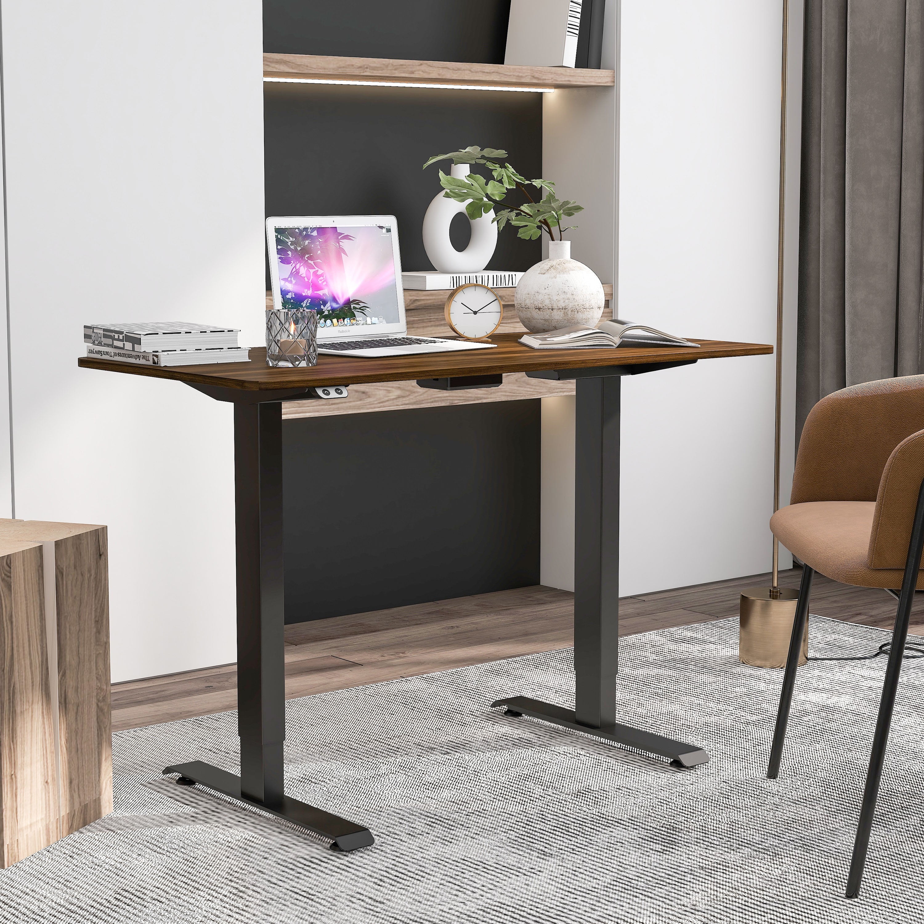 Furniture of America Trevo Metal Adjustable Office Desk, Dark Brown