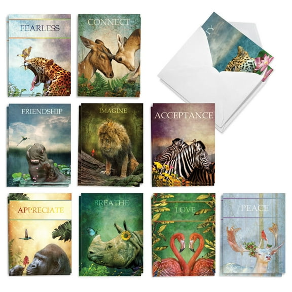 The Best Card Company 20 Assorted Blank Notes Box Set 4 x 5.12 Inch with Envelopes (10 Designs, 2 Each) Inspiring Wildlife AM10211OCB-B2x10