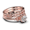 thumbnail image 2 of Beautiful 2.25 Carat Round Cut Diamond Moissanite Floral Engagement Ring, Antique Wedding Ring, Two Matching Band in 10k Solid Rose Gold, Gift For Her In Festival Time, Promise Ring, 2 of 4
