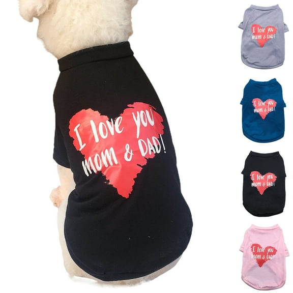 Cheers.US Dog Shirts Love Mom Dad Print Clothes Doggy Slogan Costume Cute Heart Vest for Small Dogs Puppy T-ShirtPet T-shirt Round