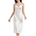 thumbnail image 2 of Defitshape Women's Satin Sleep Dress Deep V Neck Silk Nightgown Long Pajama Dresses Sexy Dressing Gown Spaghetti Strap Sleeveless Chemises Tea Length Sleepwear Summer Lingries White Medium, 2 of 5
