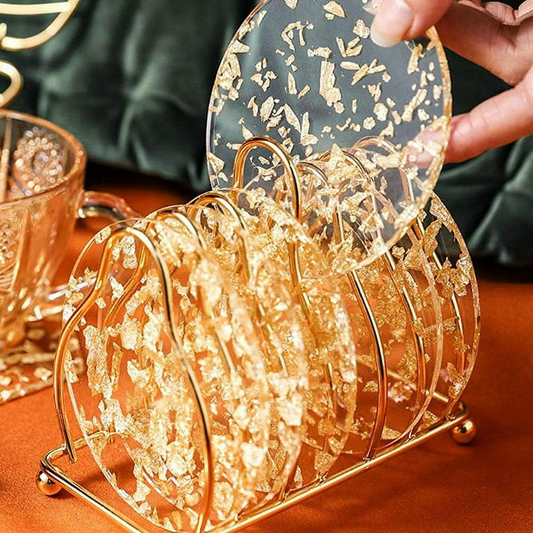 Acrylic Coasters Golden Waterproof Tea Coaster Round Heat - Temu