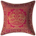 thumbnail image 2 of Stylo Culture Indian Zippered Brocade Magenta And Gold Throw Pillow Covers 16x16 Jacquard Weave Banarasi Home Decor Pillow Covers Elephant Floral 40x40 cm Decorative Cushion Covers (Set Of 5), 2 of 4