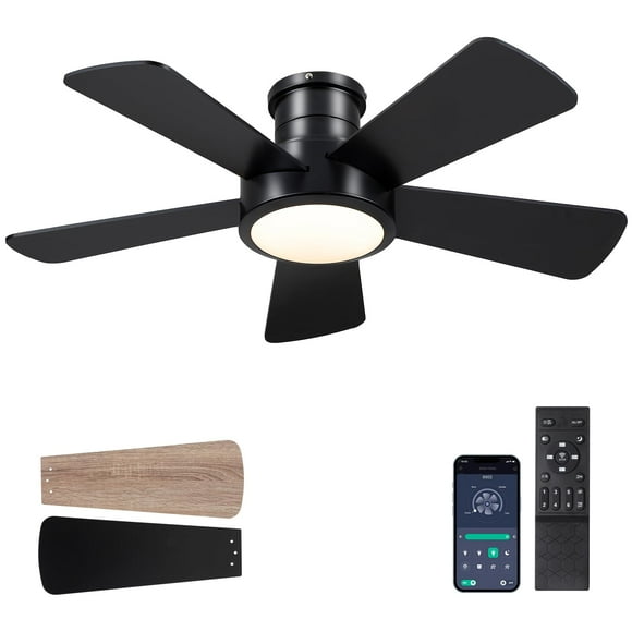 Ventilador de techo Hounberi de 40 pulgadas, negro, montaje empotrado, reversible, DC
