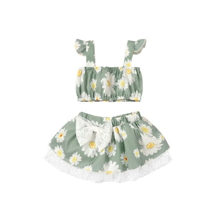 

Calsunbaby 2Pcs Baby Girl Shorts Set Square Neck Suspender Floral Crop Tops Camisole Lace Bow Knot Skirt Summer Outfits 0-3 Months