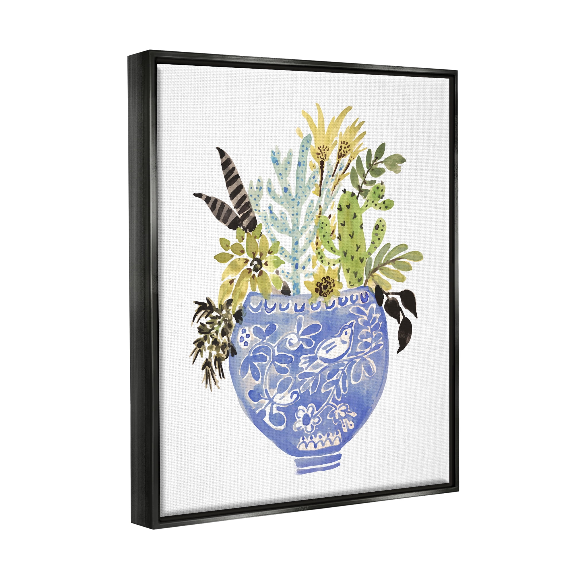 Stupell Whimsical Botanicals Ornate Planter Botanical & Floral Painting Black Floater Framed Art Print Wall Art