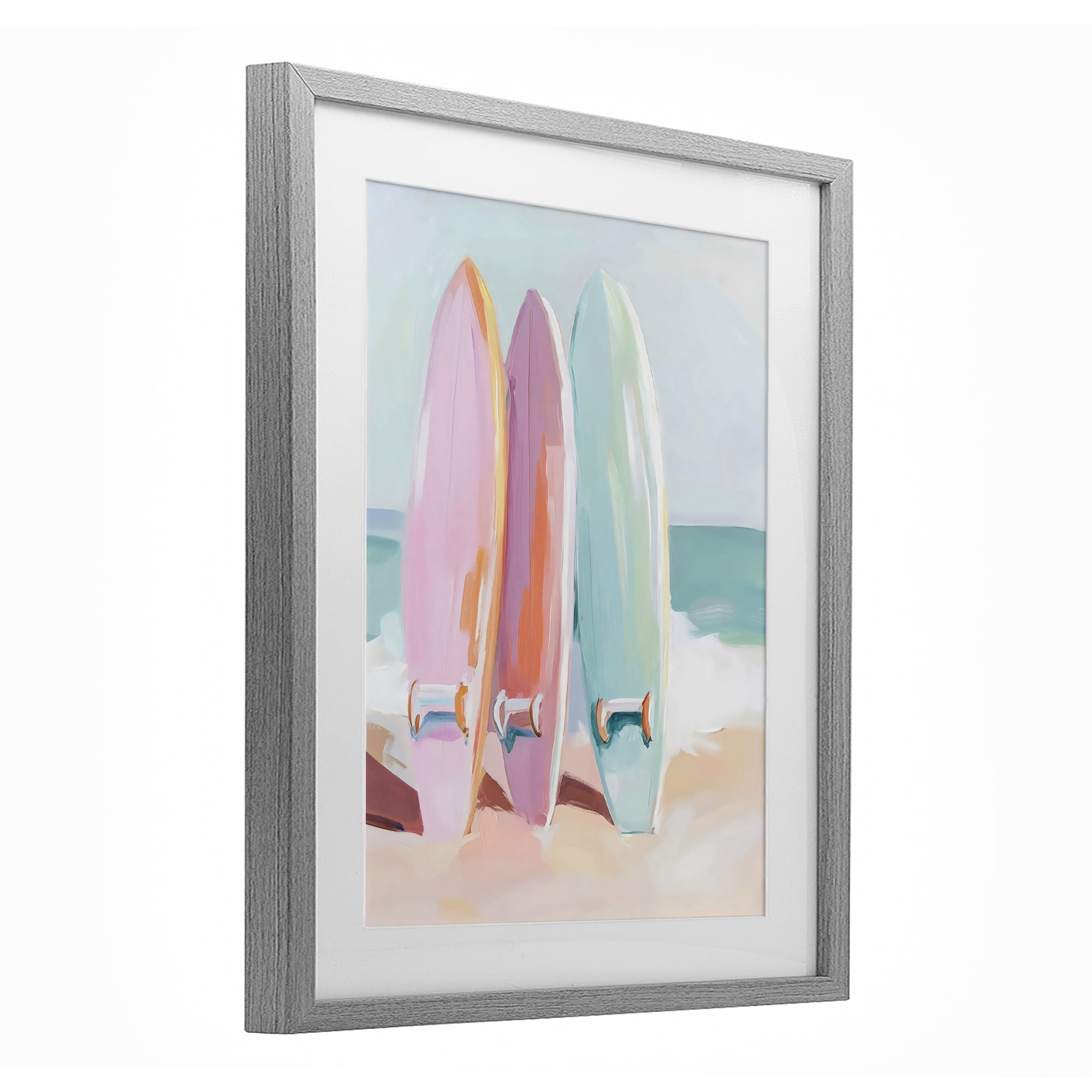 Stupell Industries Pastel Surfboards on Sandy Beach Gray Framed Print Under Glass, design by The Prints Vibe