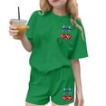 thumbnail image 2 of Stamzod Girls Summer Clothes Casual Short Sleeve T-Shirt & Short Set 4Th Of July 2 Piece Outfits Green 14-15Years, 2 of 7