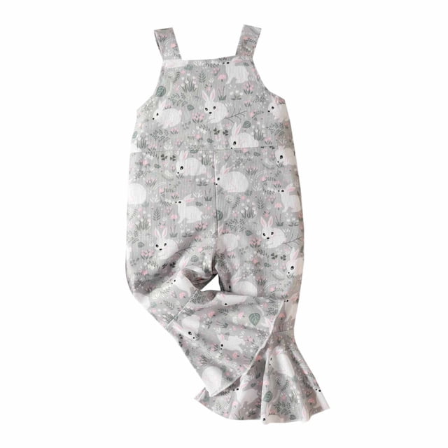 Ropa Para Niñas Pequeñas, Mono Para Niños Pequeños, Traje Con Estampado De Conejo De Pascua, Monos Con Estampado De Dibujos Animados, Mono Con Tirantes, Pantalones Grises Odeerbi LM103-7222
