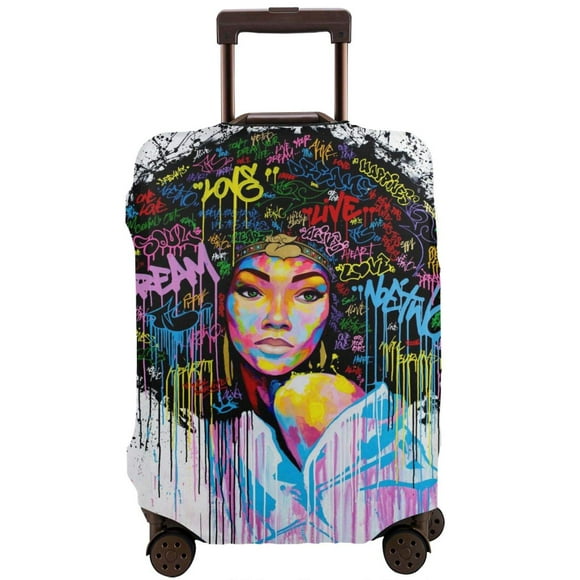NELife Travel Suitcase Protector African American girl Elastic Protective Washable Luggage cover With concealed Zipper Suitable For 18-32 Inch -L(A li