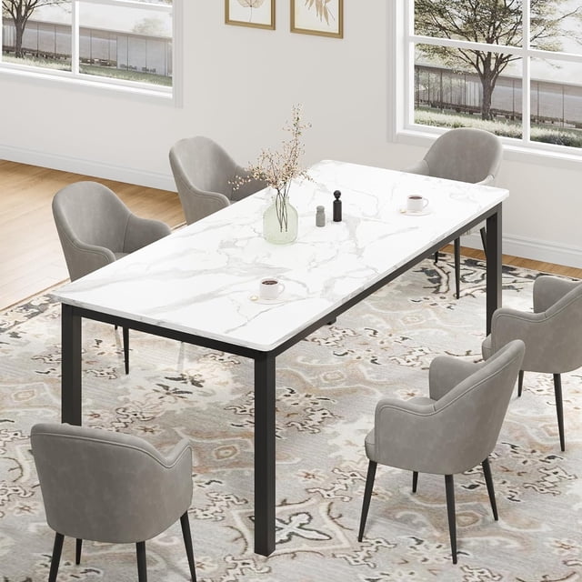 Qinaqin 79 inch cm de Profundidadining Mesa 6-PersonIndustrial Kitchen con Metálico Legs Redondo Corners para Sala