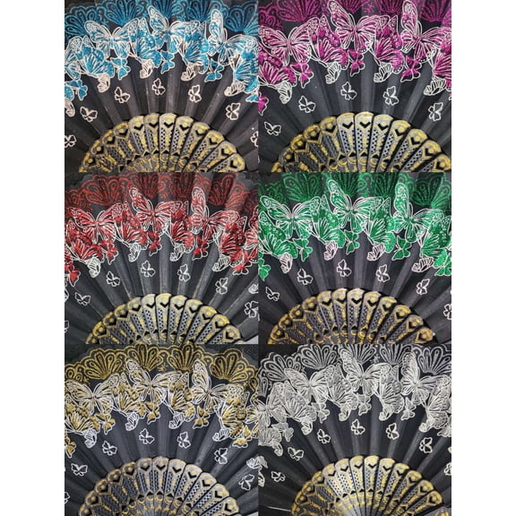 Set of 12 Hand Held Floral Flower Folding Fans w/Gift Bags for Party Favors, Party Decor, Table Setting Fan