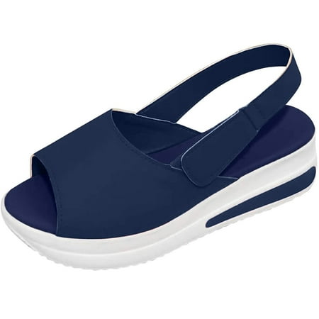 

Ecqkame Women s Go on Platform Sandal Clearance Women s Summer Comfy Open Toe Ankle Strap Sandals Beach Casual Shoes Shallow Navy 39