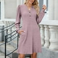 thumbnail image 5 of qolati Womens Casual Dresses Long Sleeve Fall Dresses for Women Button Up V Neck Ribbed Knit Lightweight Sweater Dress with Pockets Side Split Fashion Fall Outfits Purple XXL, 5 of 8