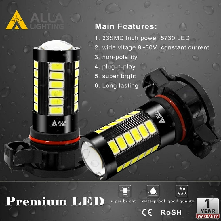 Alla Lighting, LED Fog Lights Bulbs, PSX24W 2504, 6000K Xenon