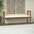 thumbnail image 2 of DecMode Fabric Arm Bench with Brown Traditional Wood Turned Legs, Cream, 2 of 9