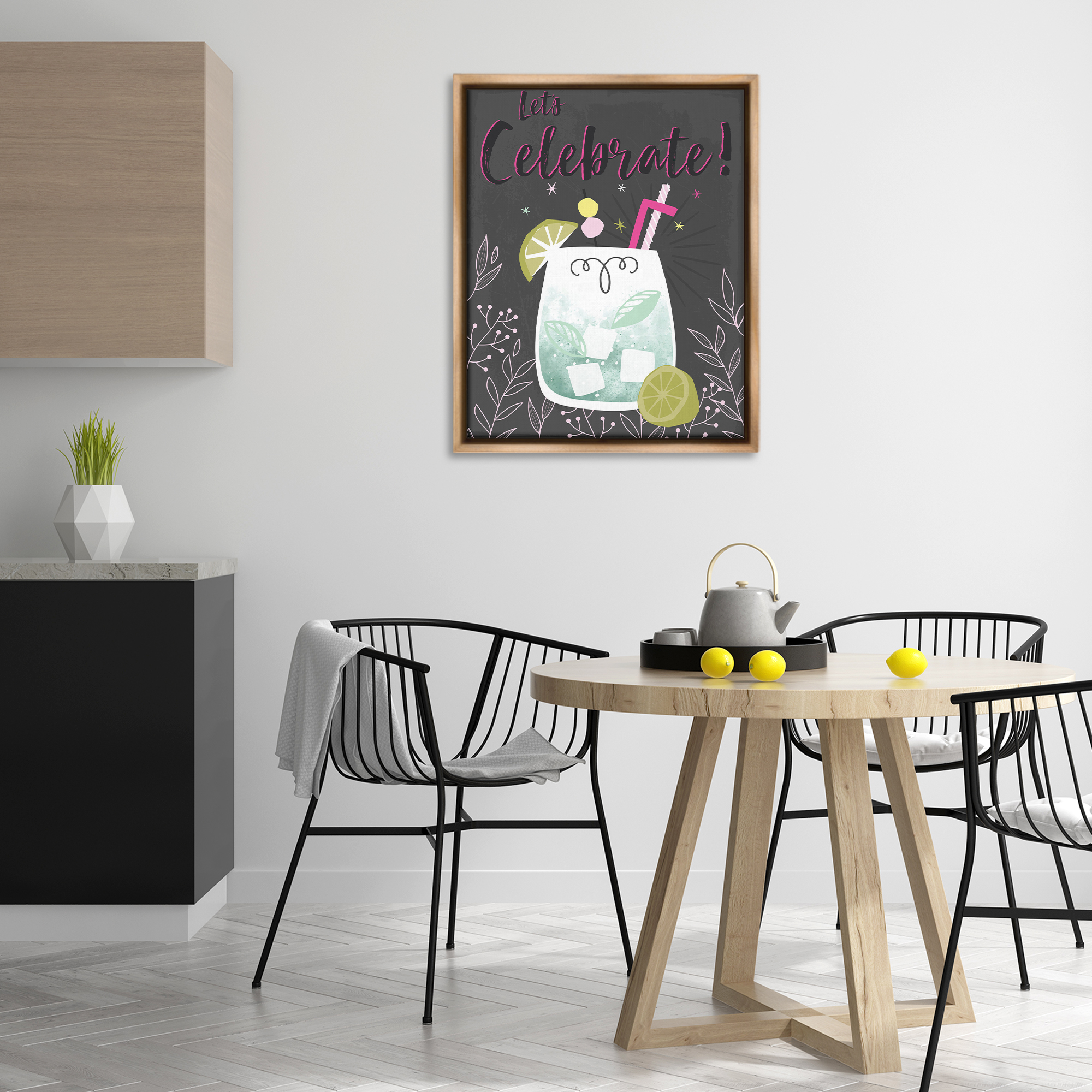 Stupell Industries Let's Celebrate Cocktail Food & Beverage Painting Brown Floater Framed Canvas Art Print Wall Art, 25 x 31