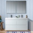 thumbnail image 1 of Vanity Art 60 Inches Double Sink Floor Standing Bathroom Vanity Set 2 Drawers Storage Cabinet with White Engineered Stone Top Undermount Rectangle Sinks, 1 of 7
