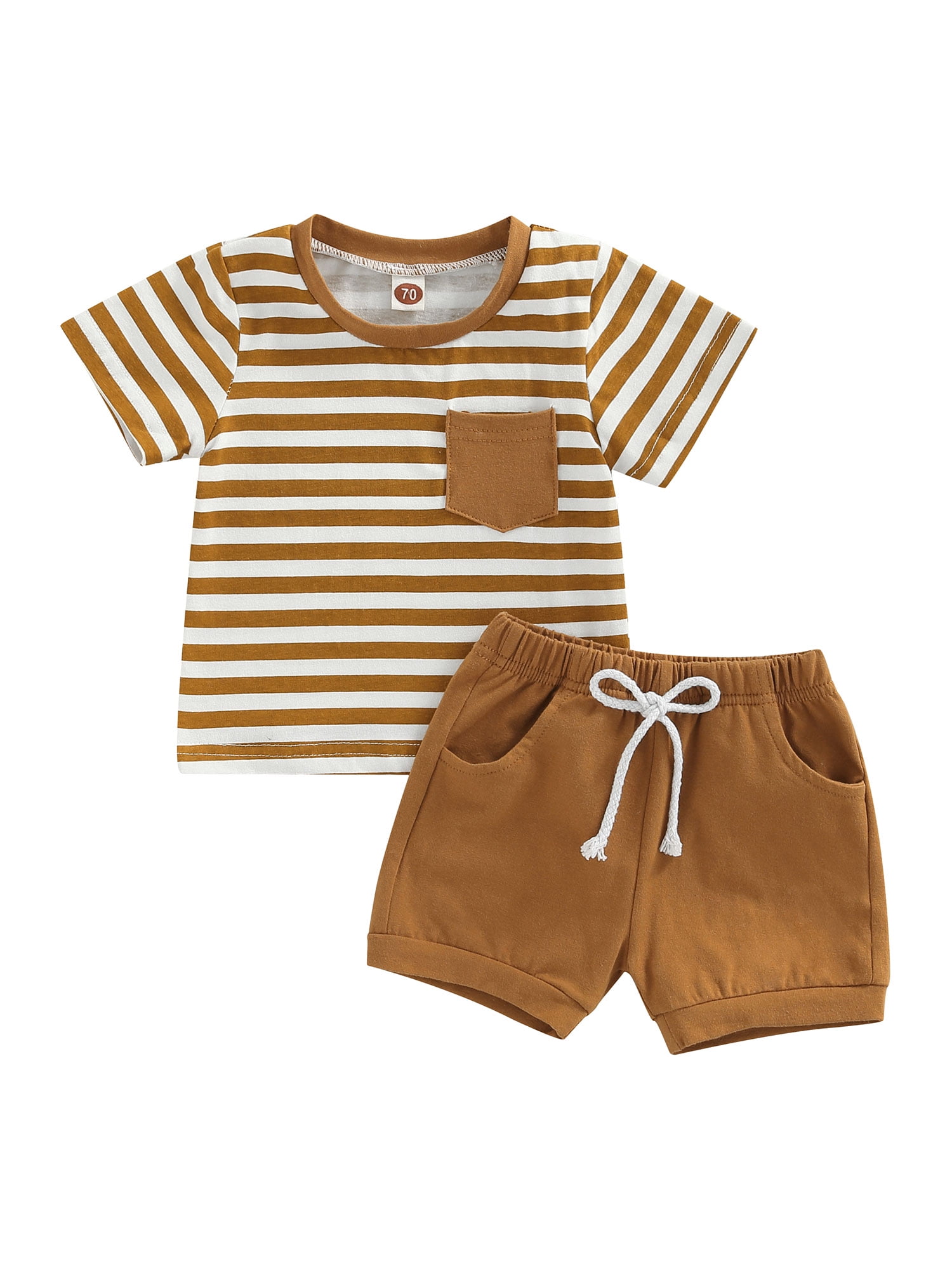 Calsunbaby Kids Toddler Boys Shorts Suit Short Sleeve Lapel Neck Buttons  Tops + Summer Casual Shorts Outfits Brown 6-12 Months 