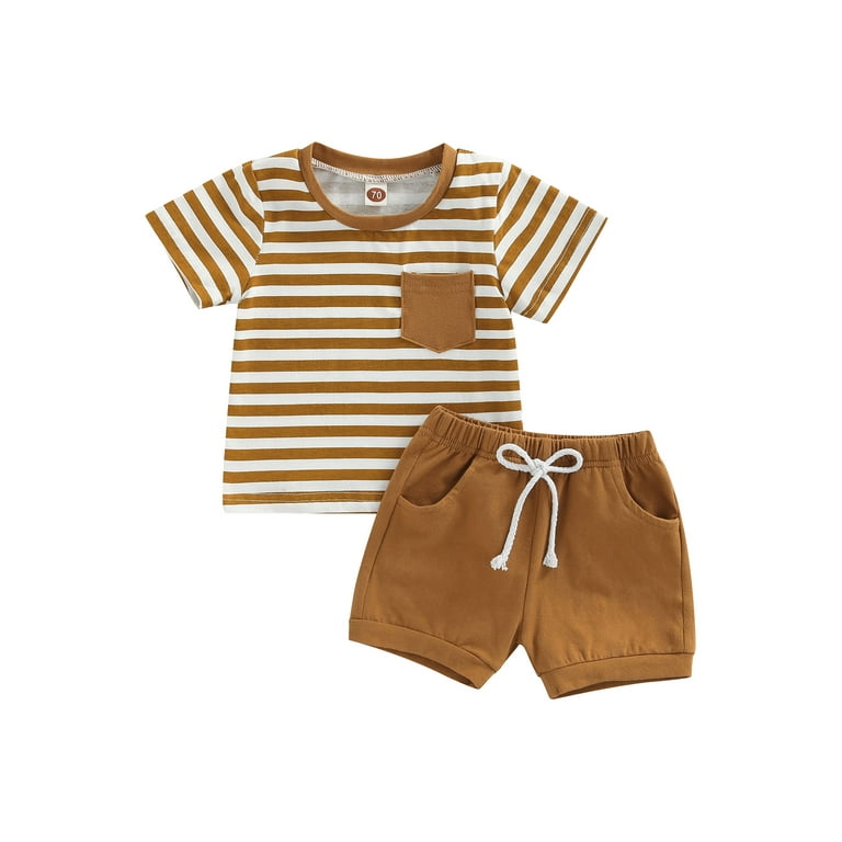 Calsunbaby Kids Toddler Boys Shorts Suit Short Sleeve Lapel Neck Buttons  Tops + Summer Casual Shorts Outfits Brown 6-12 Months 