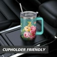 thumbnail image 7 of 40oz Pioneer Colorful Floral Stainless Steel Flip Straw Tumbler with Lid and Straw Spill Proof Travel Cup Double Wall Vacuum Insulated Coffee Mug with Handle Greenish-blue, 7 of 7
