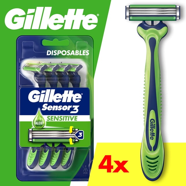 Gillette Maquinilla de Afeitar Desechable para Hombre Sensor3 Sensitive, 4 Cuchillas
