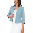 thumbnail image 4 of INSPIRE CHICElegant Blazer for Women's Open Front Collarless 3/4 Sleeve Peplum Business Work Suit Jacket L Blue, 4 of 6