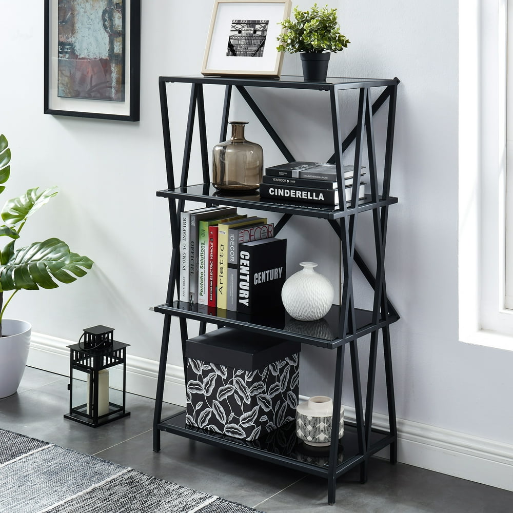Furniture of America Valette Modern 4Shelf Bookcase, Small, Black