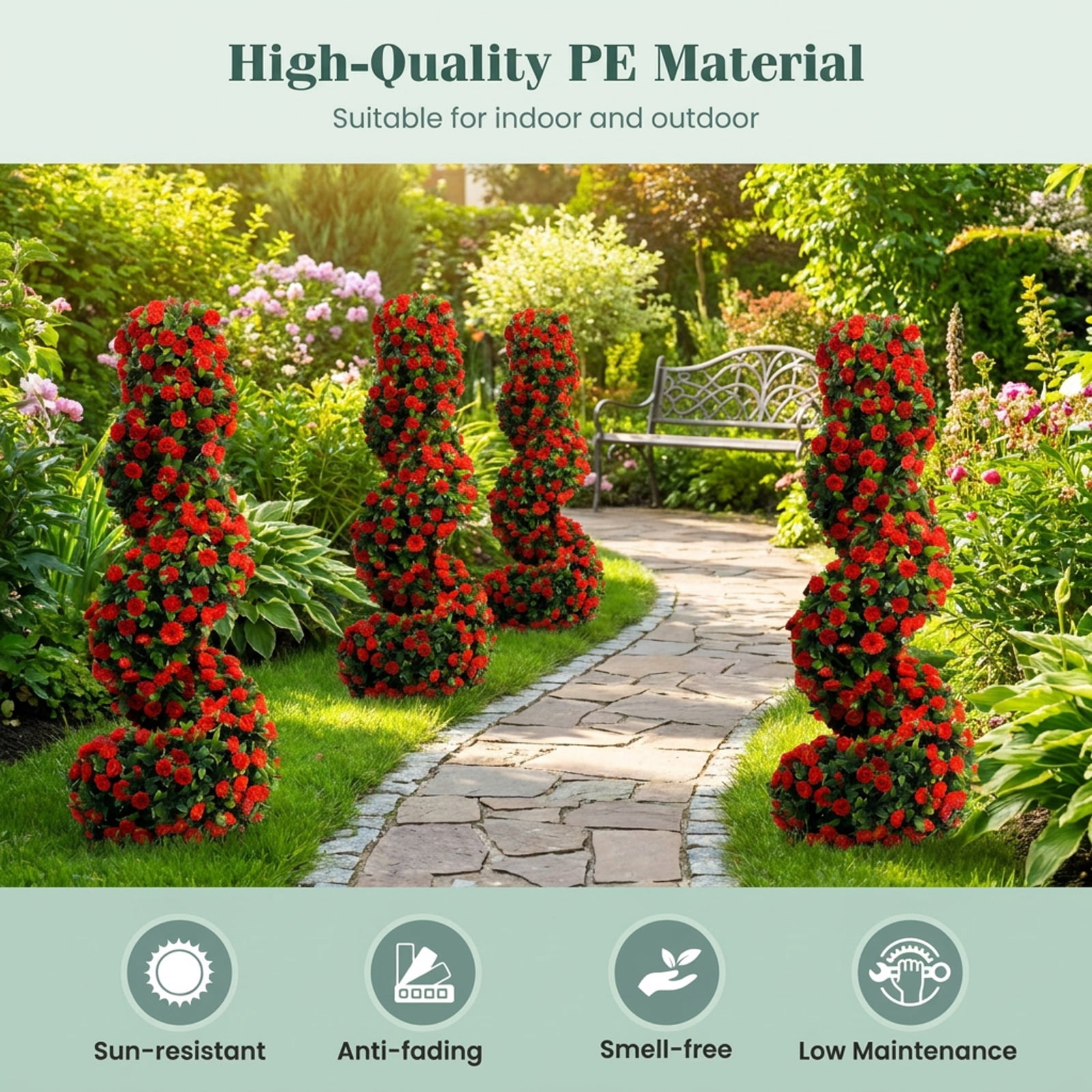 Vebreda Artificial Plant Decor, Set of 2 Artificial Spiral Topiary Trees with Sun Protection and Ground Spikes, Lifelike & Chic Design