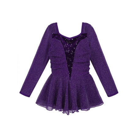 

CHICTRY Girls Shimmery Skating Dress Glitters Velvet Splice Skirted Leotard