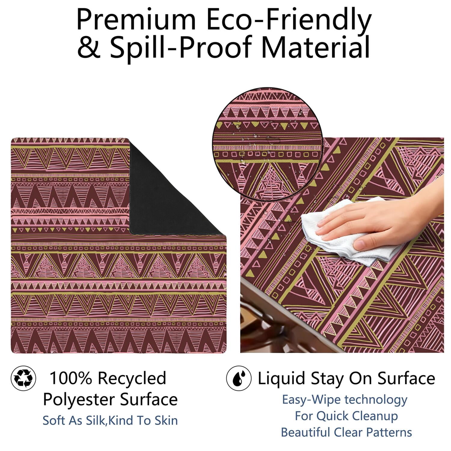 Square Bohemian Pattern Mahjong Mat 31.5 Inches Made of Premium Rubber with Anti-Slip Non-Slip Properties and Noise Reduction for Card Games