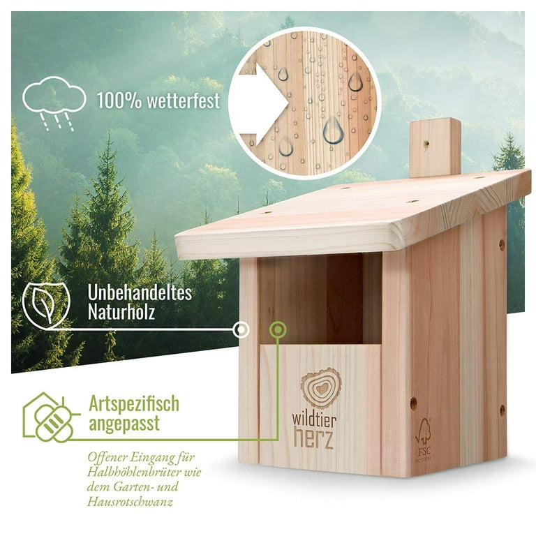 Wildtier Herz Nesting Box For Half-cave Breeders - Bird Box, Nest Box,  Solid Wood Untreated Weatherproof, Bird Nesting Box For Garden, Bird House  And Breeding Box For Redtails 