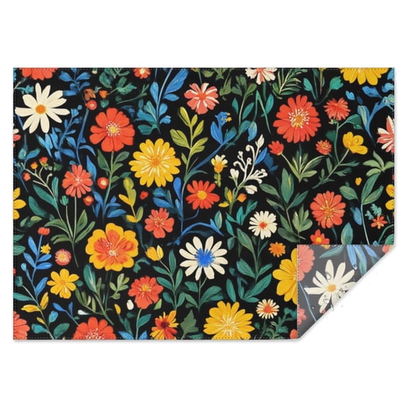 Pioneer Flower Floral Print Pattern Rectangle Tablecloth 60"x84",Waterproof Polyester Rectangle Table Cloth, Wipeable Spillproof Polyester Tablecloth for Dining, Camping, Indoor and Outdoor