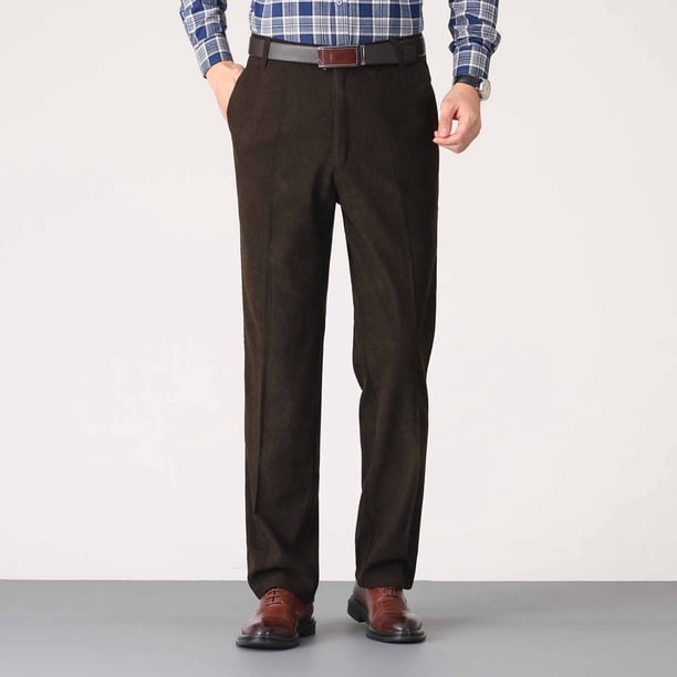 Pantalones de traje casuales con bolsillos y botones de color liso para hombre