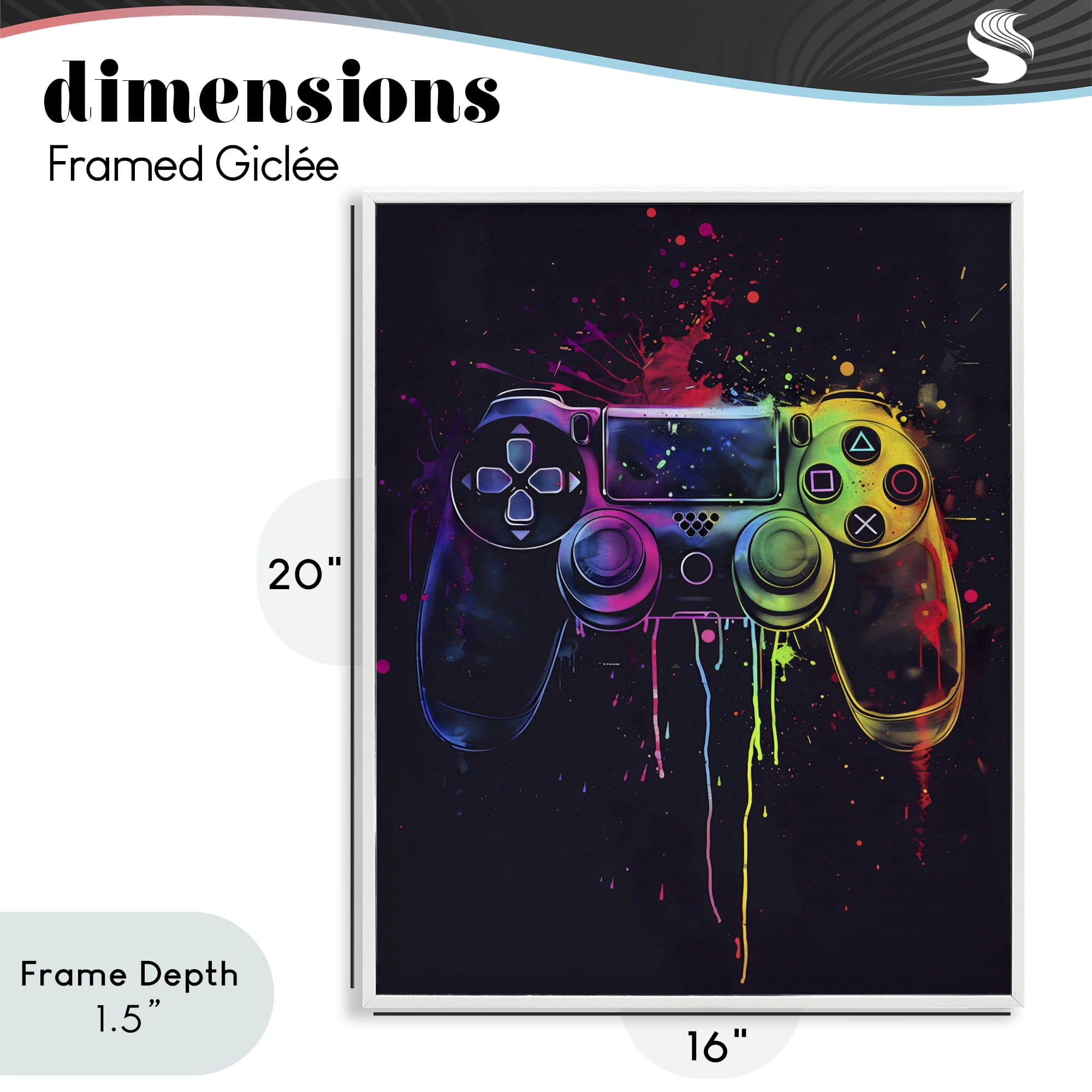 Stupell Industries Rainbow Glow Gaming Controller White Framed Giclee Art, design by Creative Studio