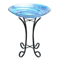 Outdoor Glass Birdbath with Metal Stand for Lawn Yard Garden Decor,18” Dia/21.65 Height