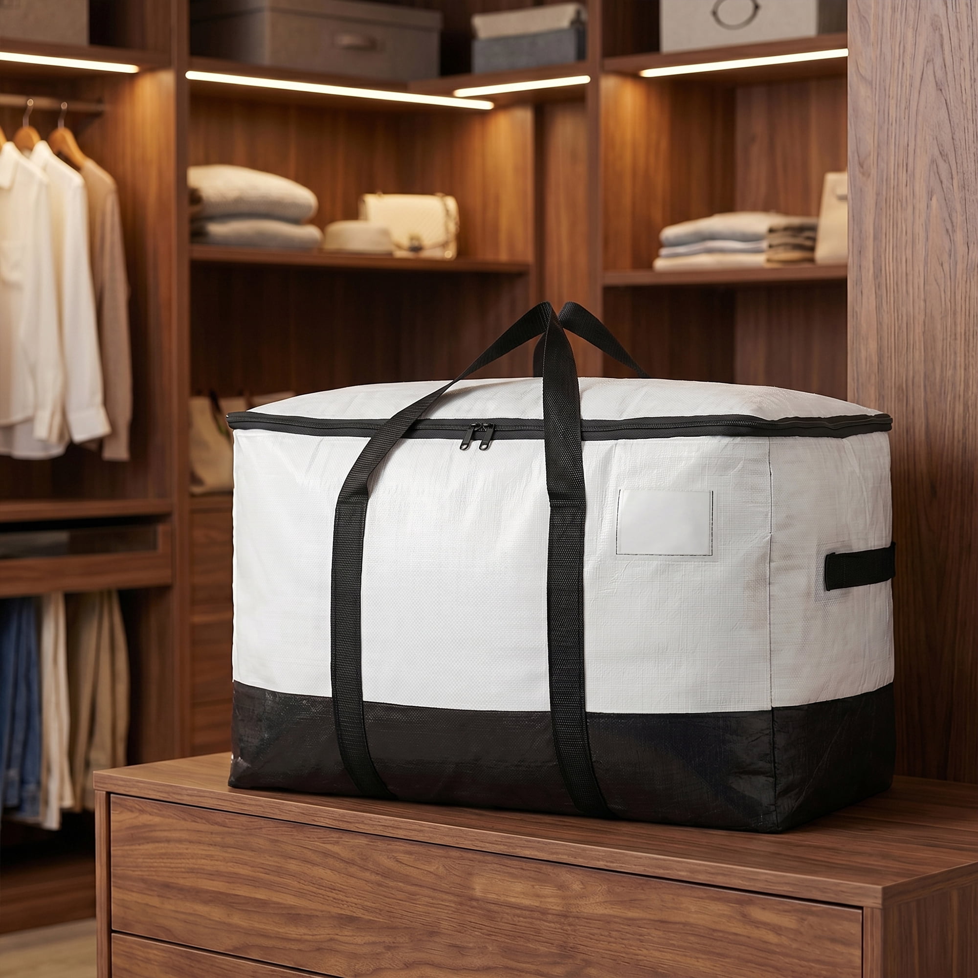 Clothes Storage Foldable Moving Bags for Organizing Clothing White Black 1Pcs